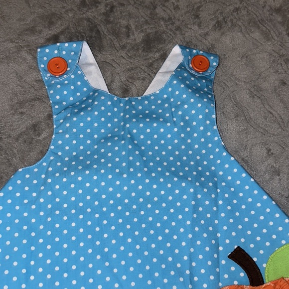 Kelly’s Kids Light Blue Polka Dot Pumpkin Appliqué Wrap Dress size 2 - Picture 3 of 4